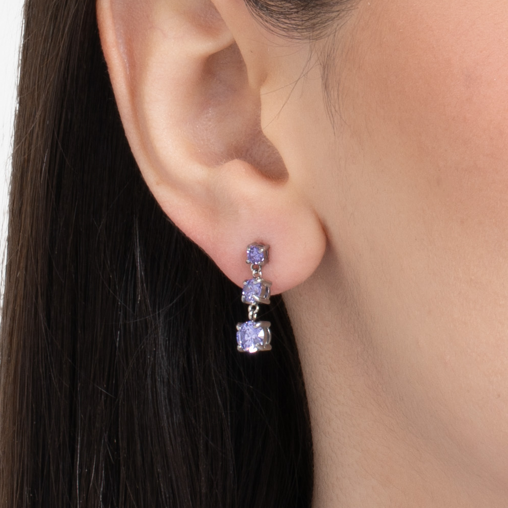 MONO ORECCHINI DONNA IN ACCIAIO CON ZIRCONI VIOLA