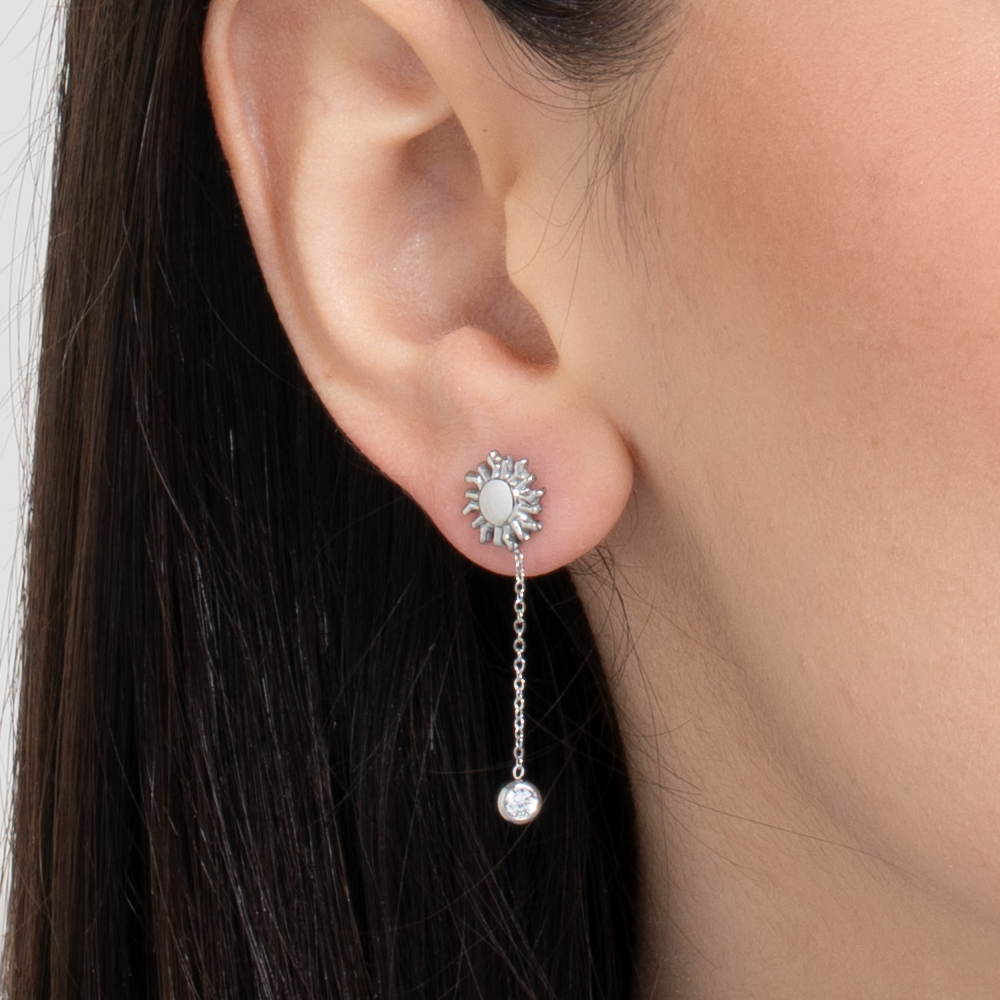 MONO ORECCHINO DONNA IN ACCIAIO CON SOLE E CRISTALLO BIANCO