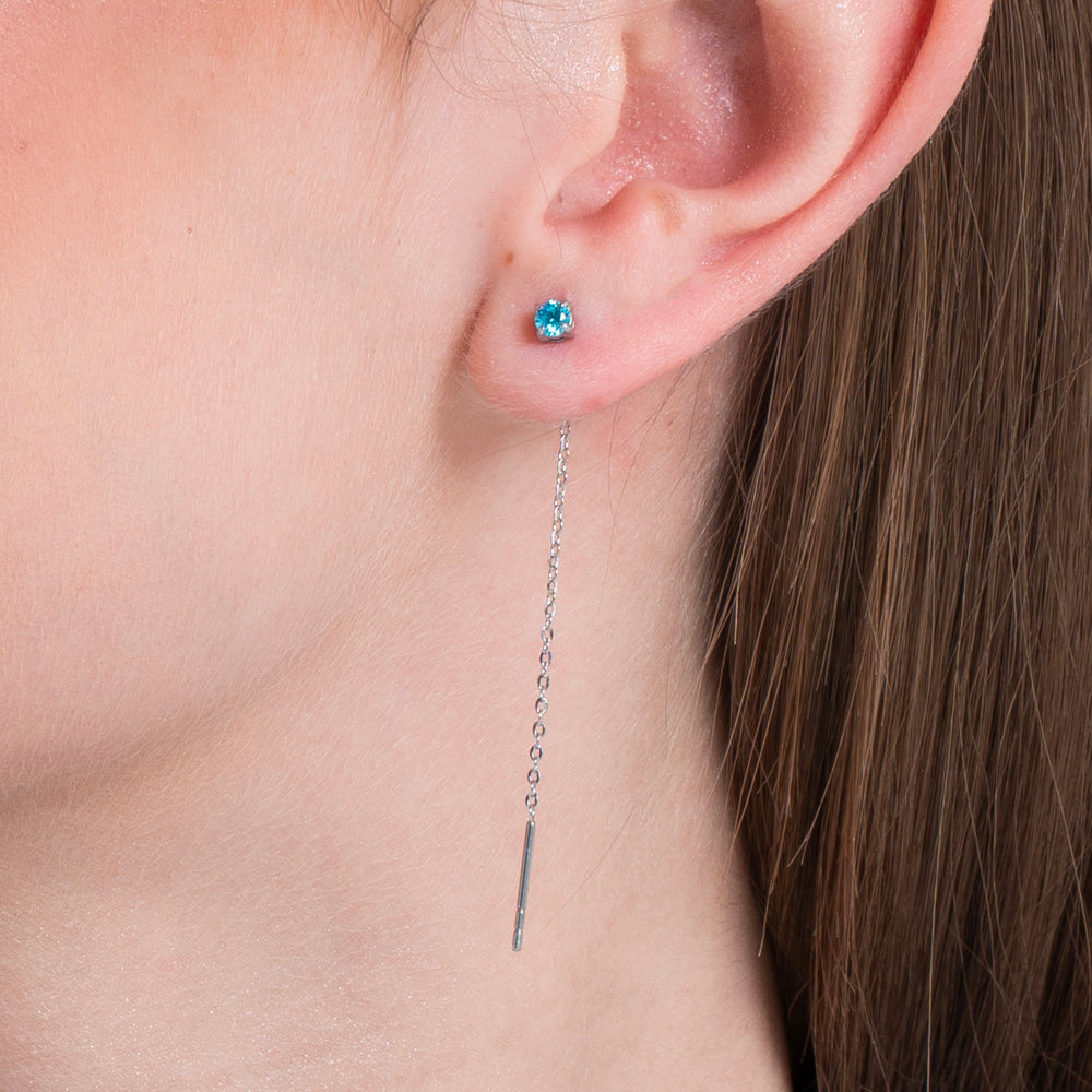 MONO ORECCHINO DONNA IN ACCIAIO CON CRISTALLO ACQUAMARINA