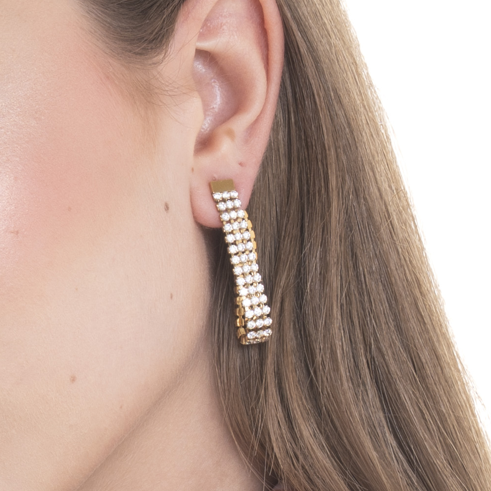 ORECCHINI TENNIS DONNA IN ACCIAIO IP GOLD CON ZIRCONI BIANCHI