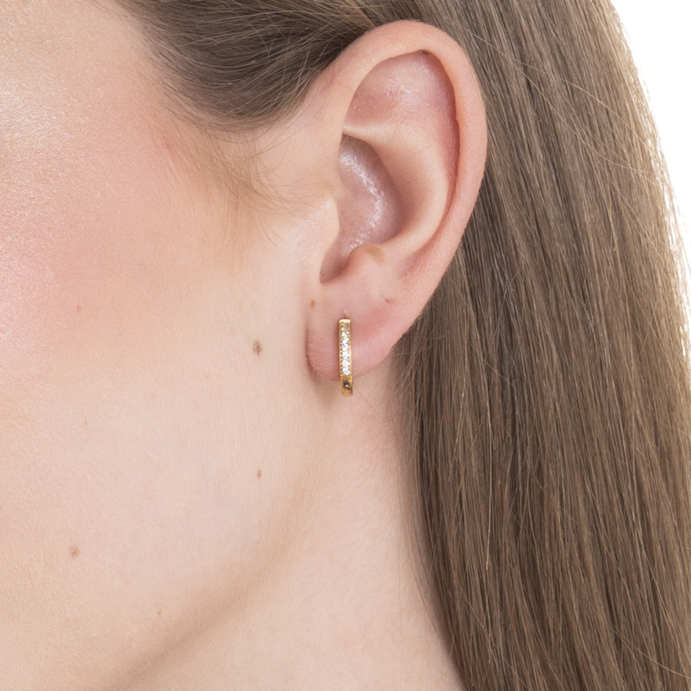 MONO ORECCHINI DONNA A CERCHIO IN ACCIAIO IP GOLD CON ZIRCONI BIANCHI