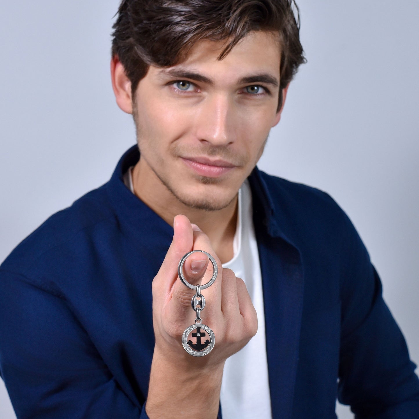 HERREN STAHL SCHLÜSSELANHÄNGER ANKER IP SCHWARZ