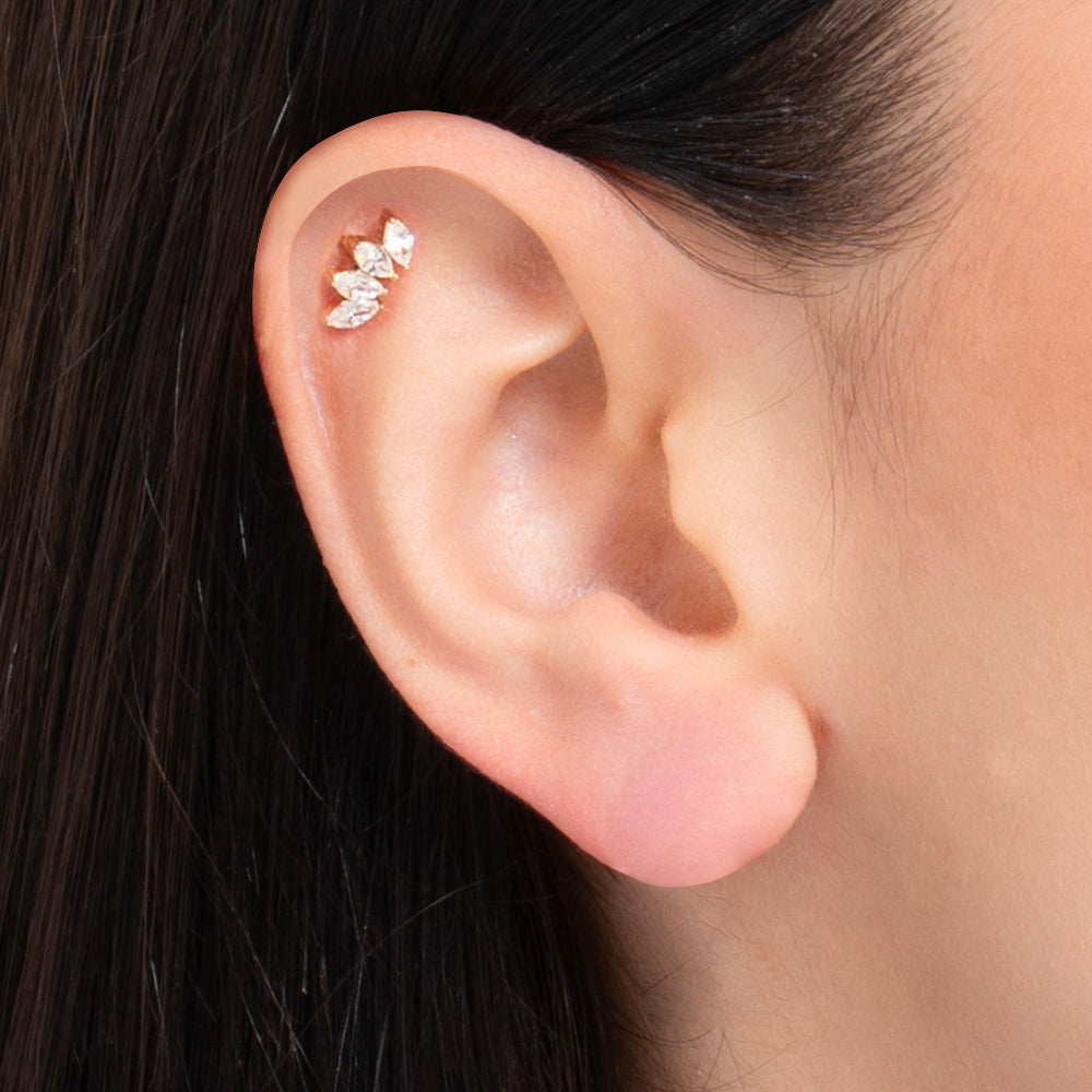 PIERCING ORECCHIO DONNA IN ACCIAIO COLORE ORO VENTAGLIO ZIRCONI BIANCHI