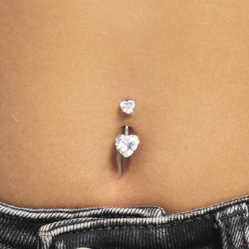 PIERCING OMBELICO DONNA IN ACCIAIO CON ZIRCONI BIANCHI TAGLIO CUORE