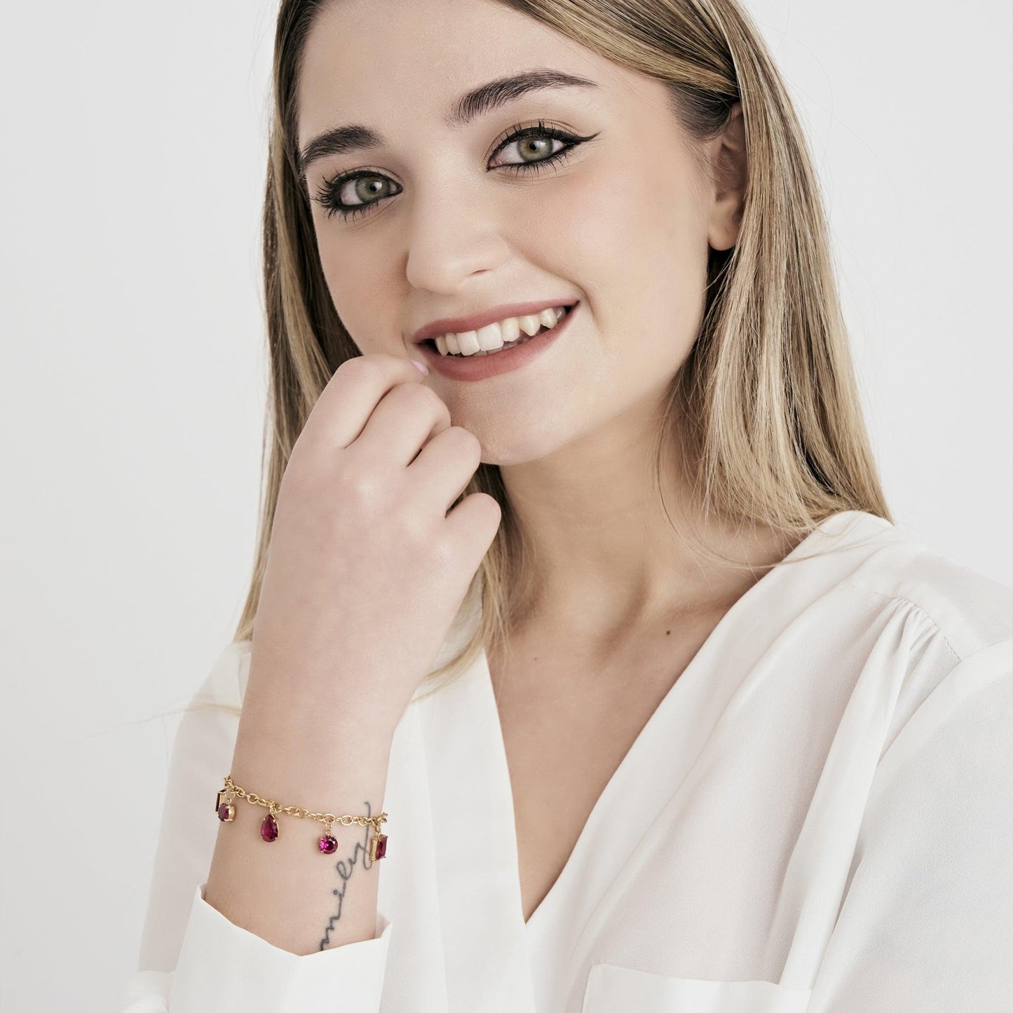 WOMAN'S IP GOLD STEEL BRACELET WITH CRYSTALS Luca Barra