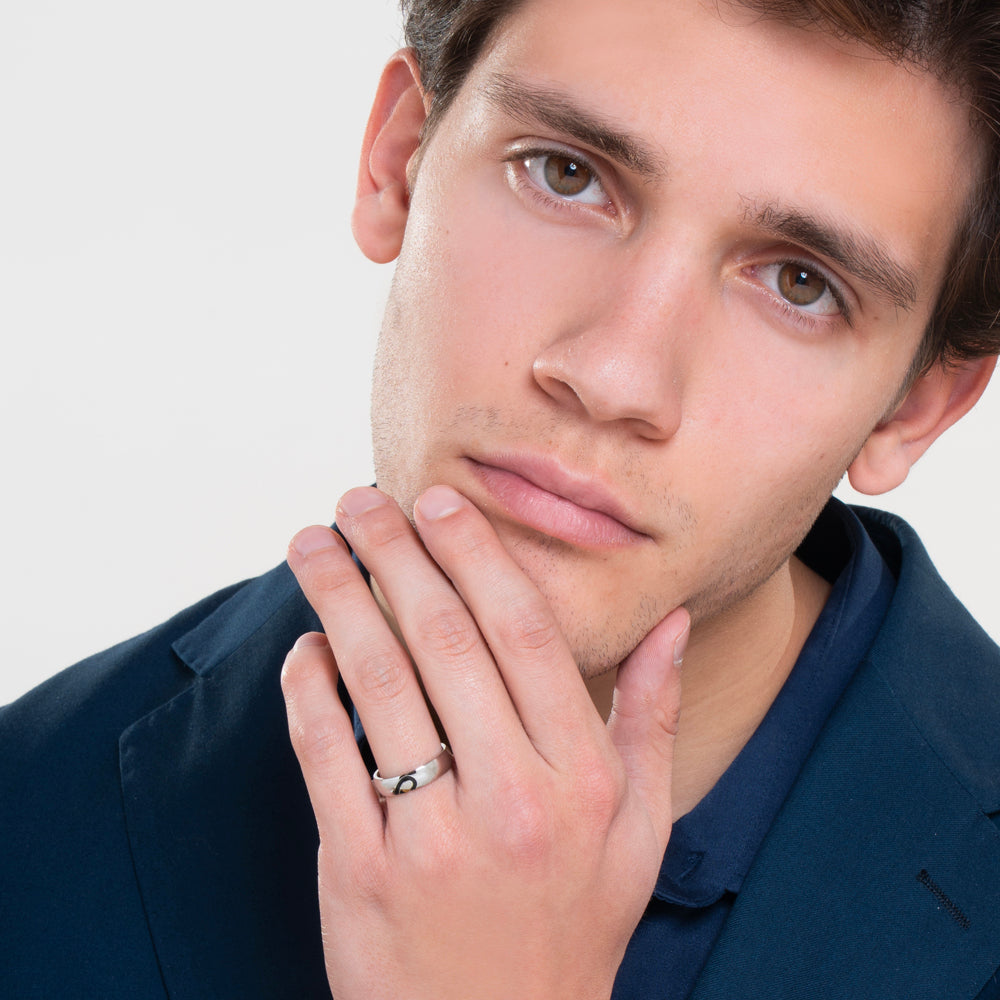 FEDINA DONNA E UOMO IN ACCIAIO CON MEZZO CUORE CON SMALTO NERO