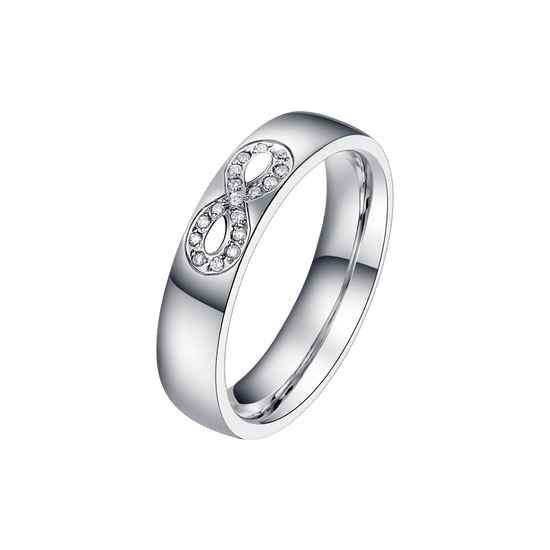 FEDINA DONNA E UOMO IN ACCIAIO CON INFINITO CON CRISTALLI BIANCHI