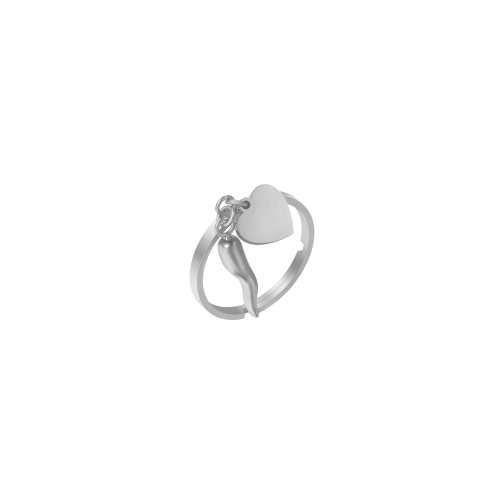 DAMENSTAHLRING MIT HERZ UND HORN