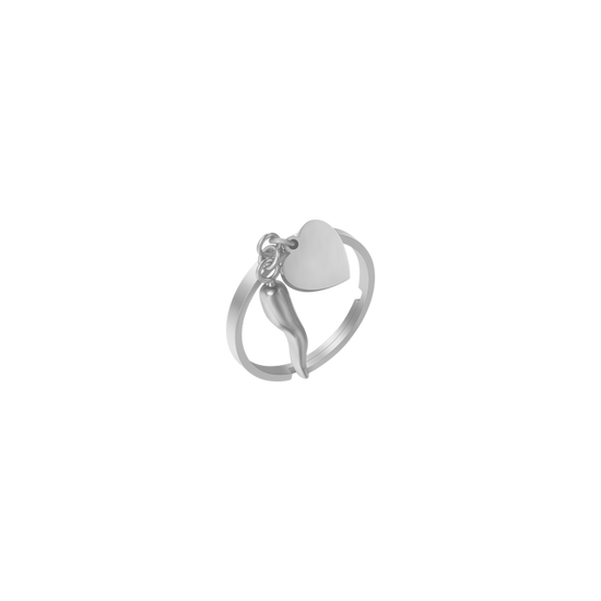 DAMENSTAHLRING MIT HERZ UND HORN