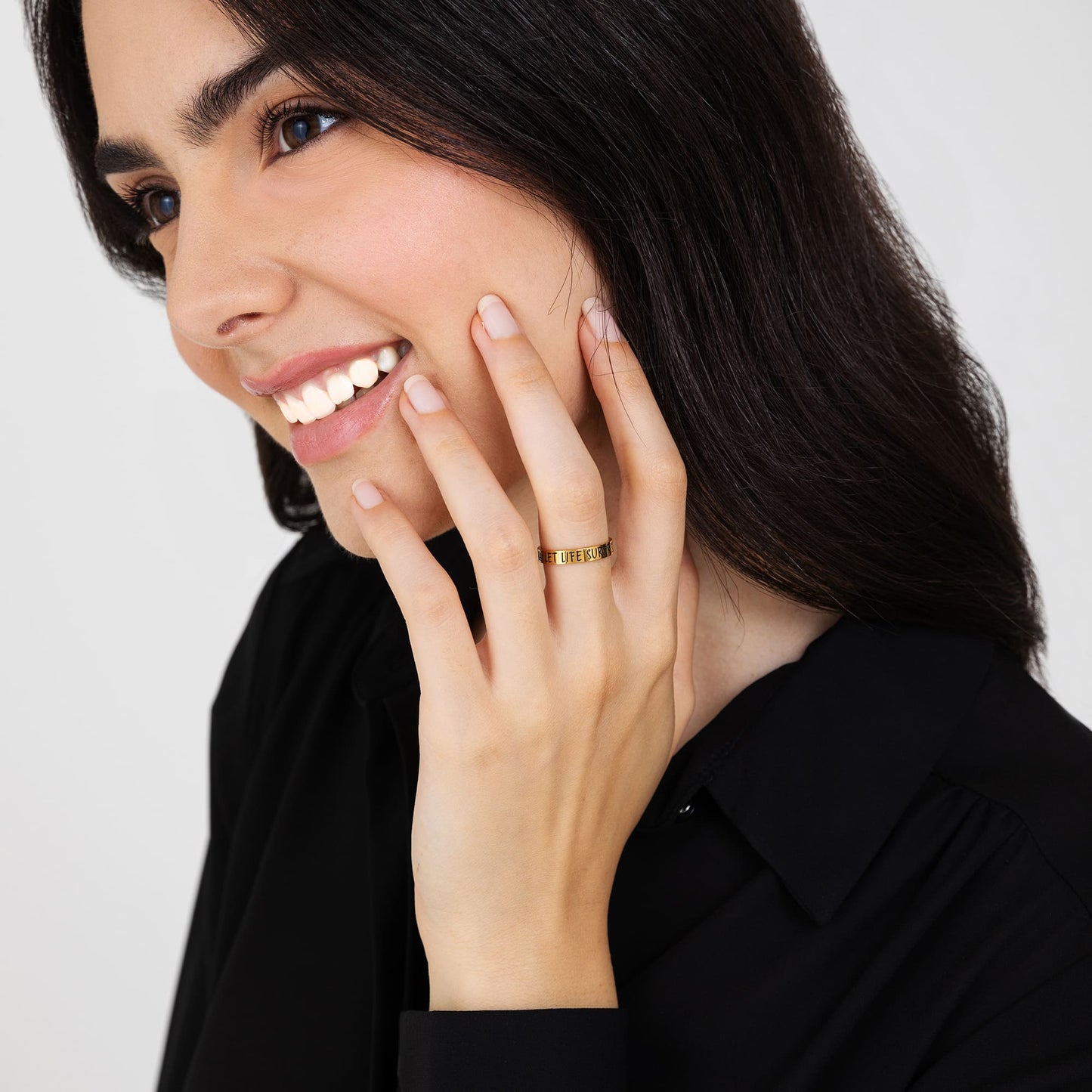 DAMENRING AUS GOLDSTAHL LASS DICH VOM LEBEN ÜBERRASCHEN