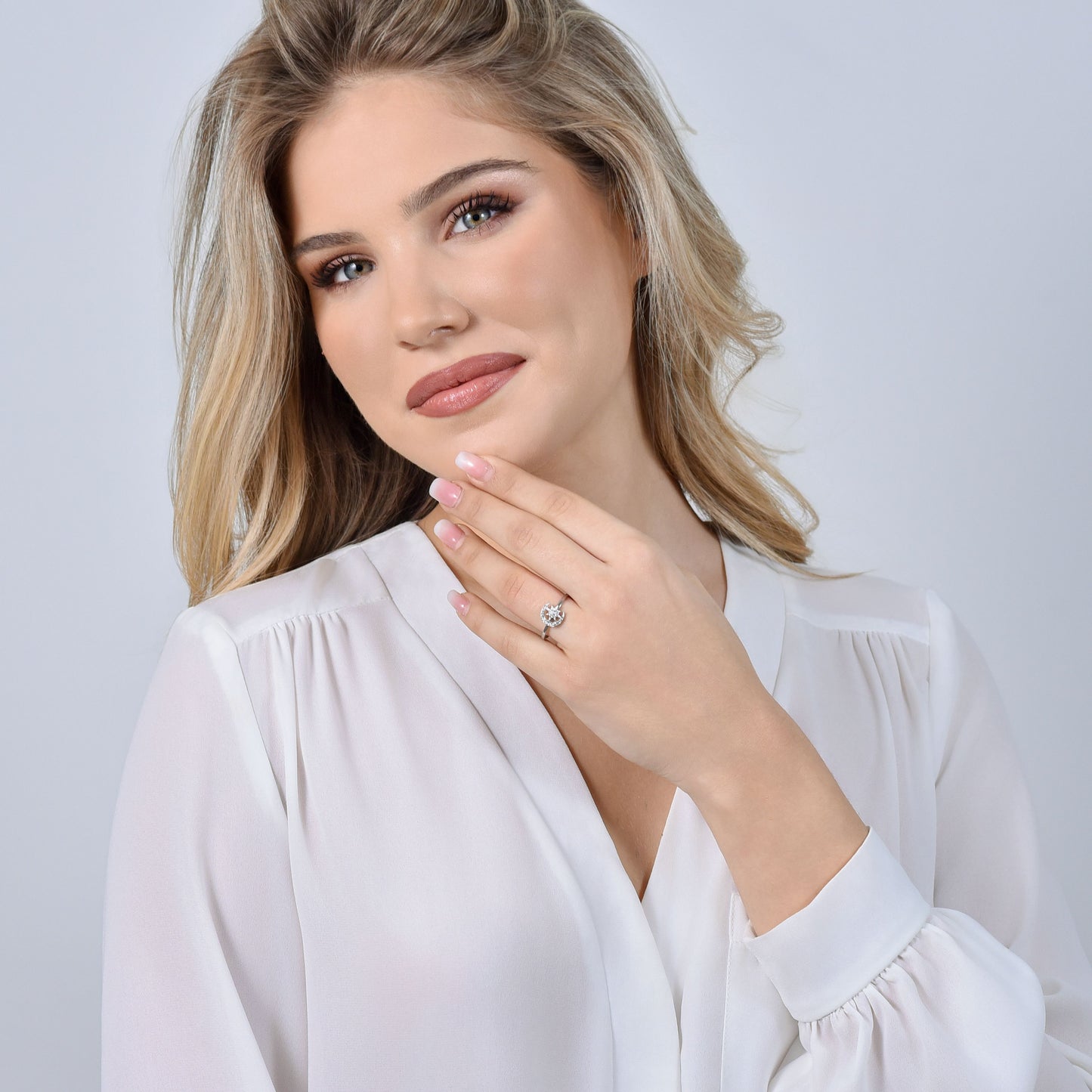 ANELLO DONNA IN ACCIAIO STELLA E LUNA CON CRISTALLI BIANCHI