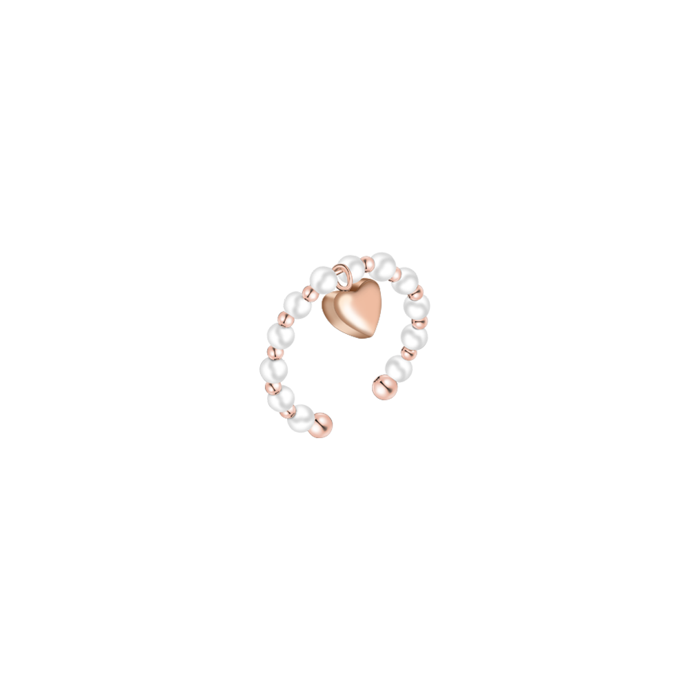 ANELLO DONNA IN ACCIAIO IP ROSE E PERLE BIANCHE CON CUORE IP ROSE