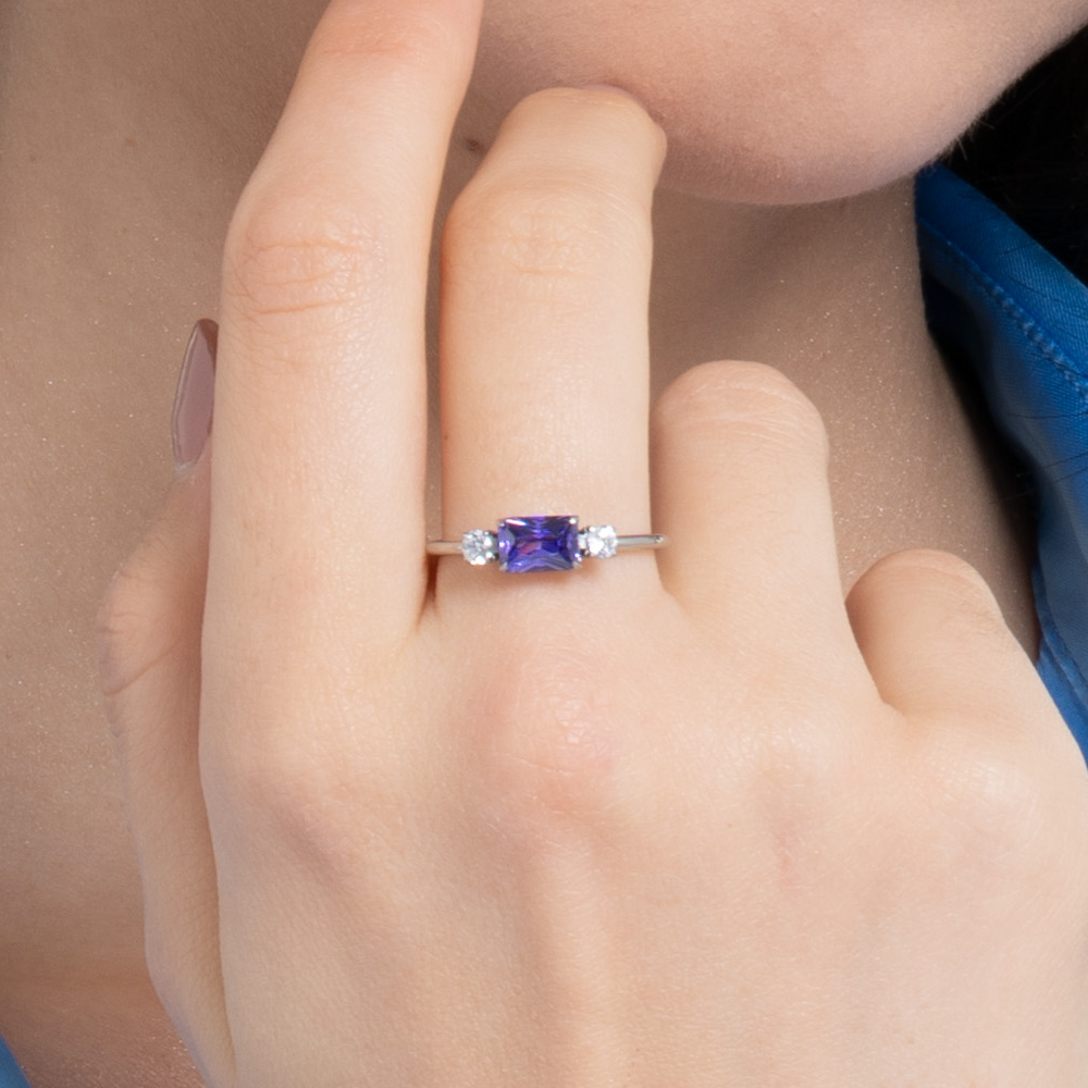 ANELLO DONNA IN ACCIAIO CON ZIRCONI VIOLA E BIANCHI