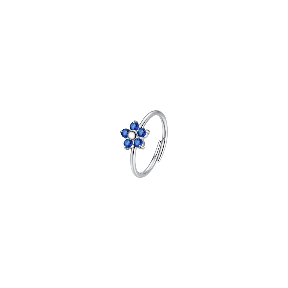 ANELLO DONNA IN ACCIAIO CON FIORE E ZIRCONI BLU