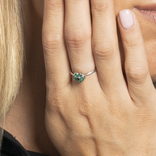 ANELLO DONNA IN ACCIAIO CON FIORE E ZIRCONI VERDI