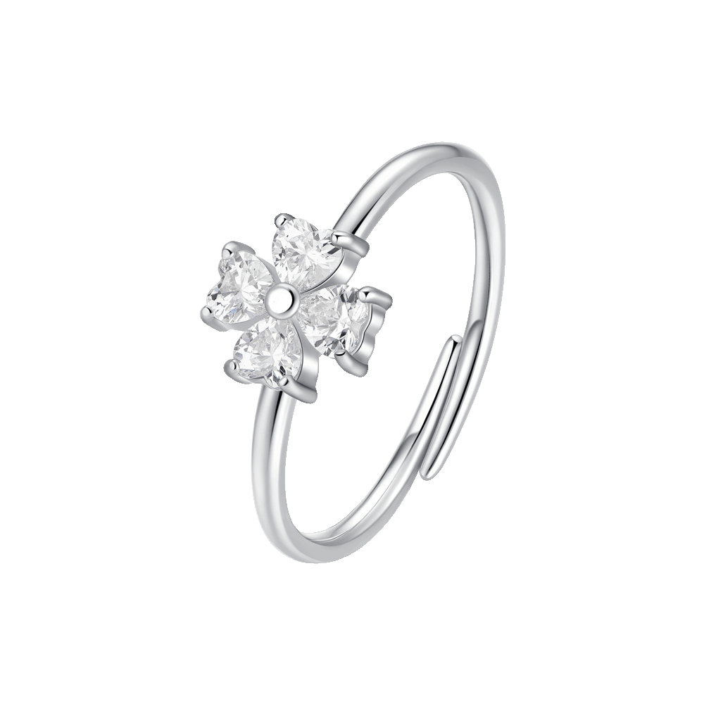 ANELLO DONNA IN ACCIAIO CON QUADRIFOGLIO ZIRCONI BIANCHI