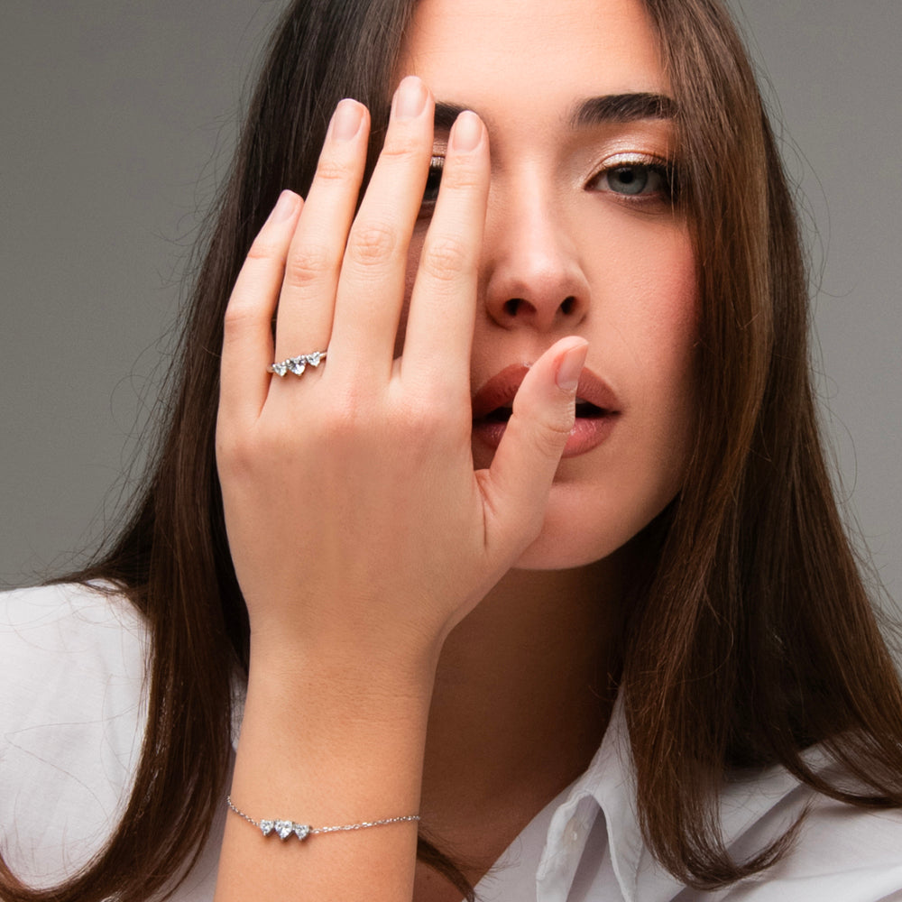 ANELLO DONNA IN ACCIAIO CON CUORI CON ZIRCONI BIANCHI