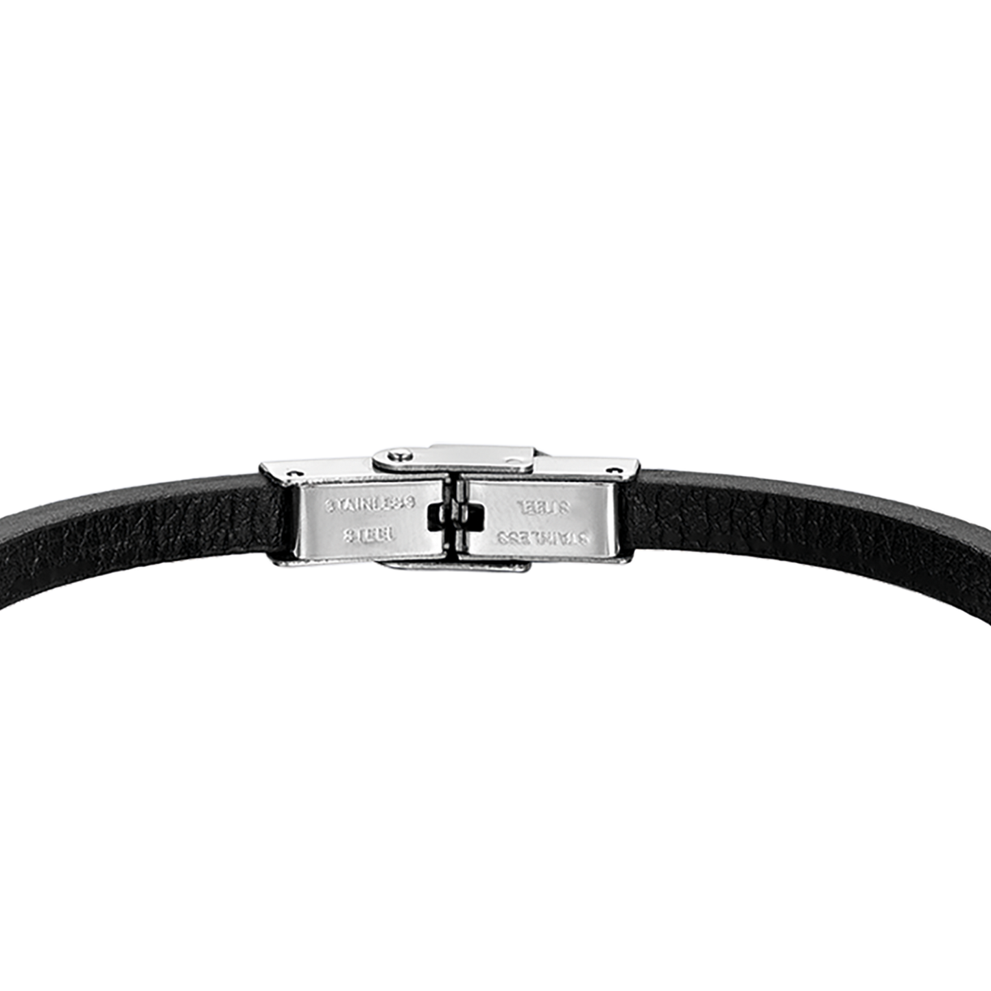 BRACCIALE UOMO IN CUOIO NERO CON PIASTRA IN ACCIAIO
