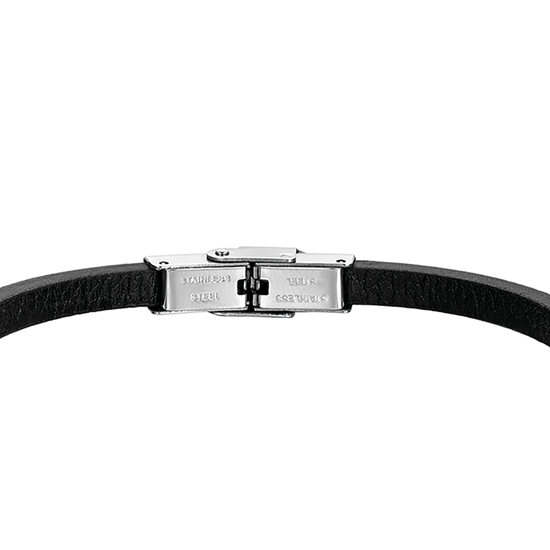 BRACCIALE UOMO IN CUOIO NERO CON PIASTRA IN ACCIAIO