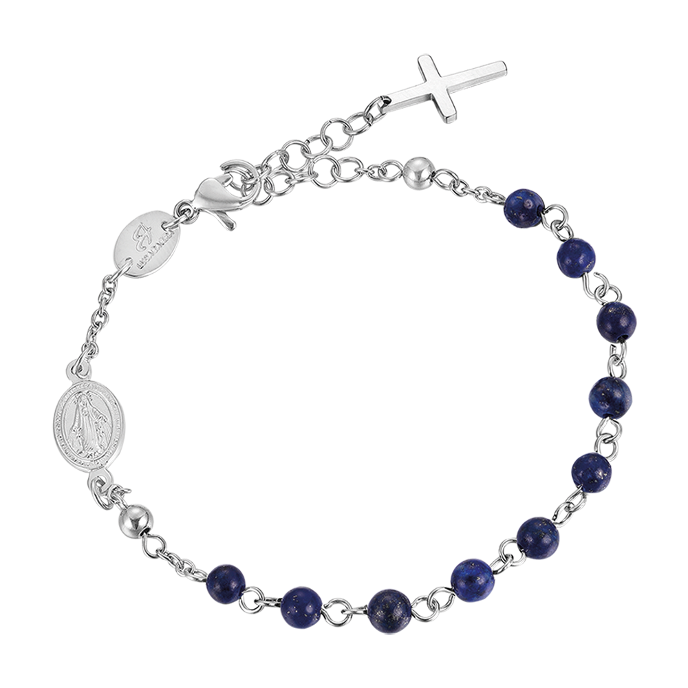 HERREN-STAHL-ROSENKRANZ-ARMBAND MIT LAPIS-STEINEN