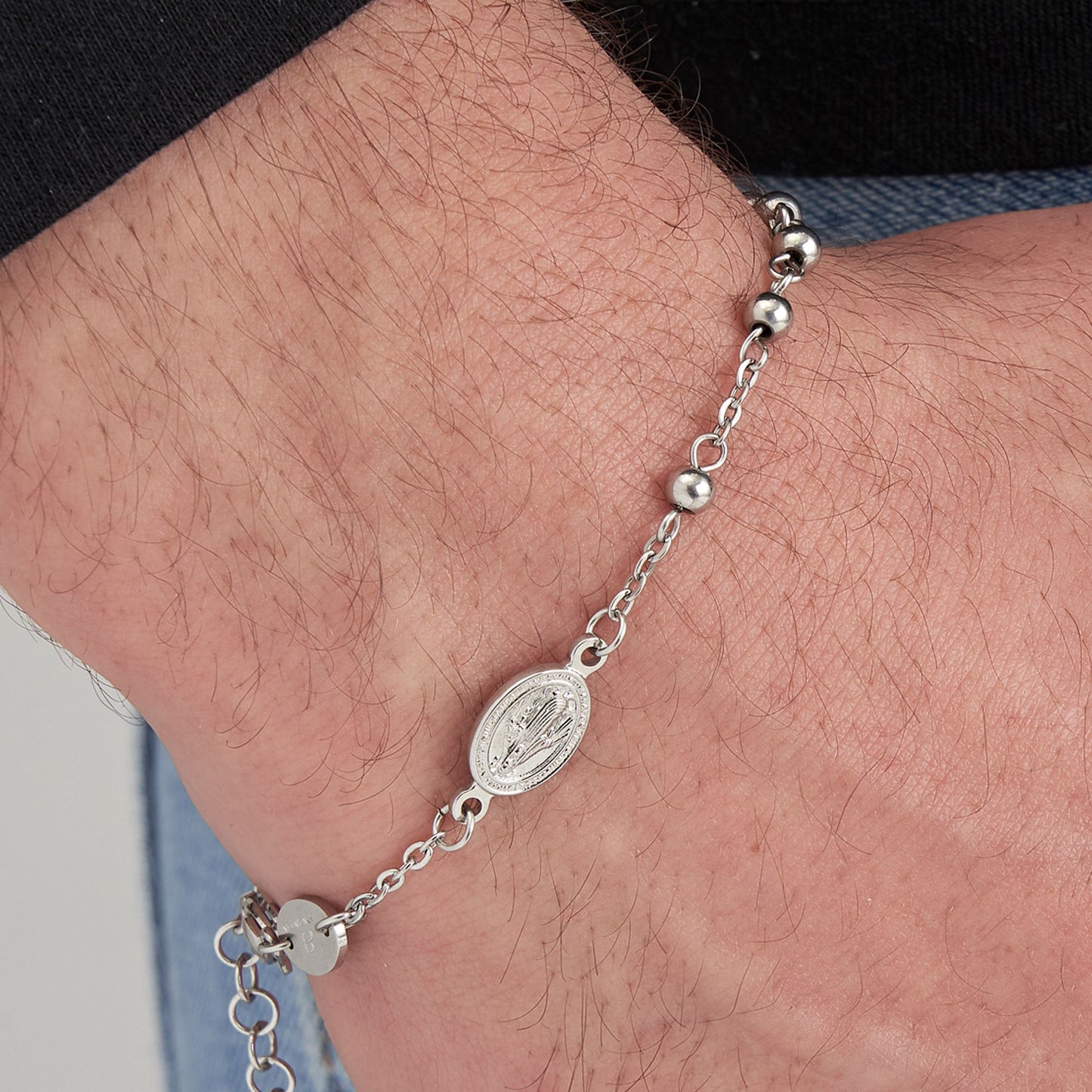 ROSARONARMBAND FÜR MÄNNER AUS STAHL MIT STAHLKNOCHEN Luca Barra