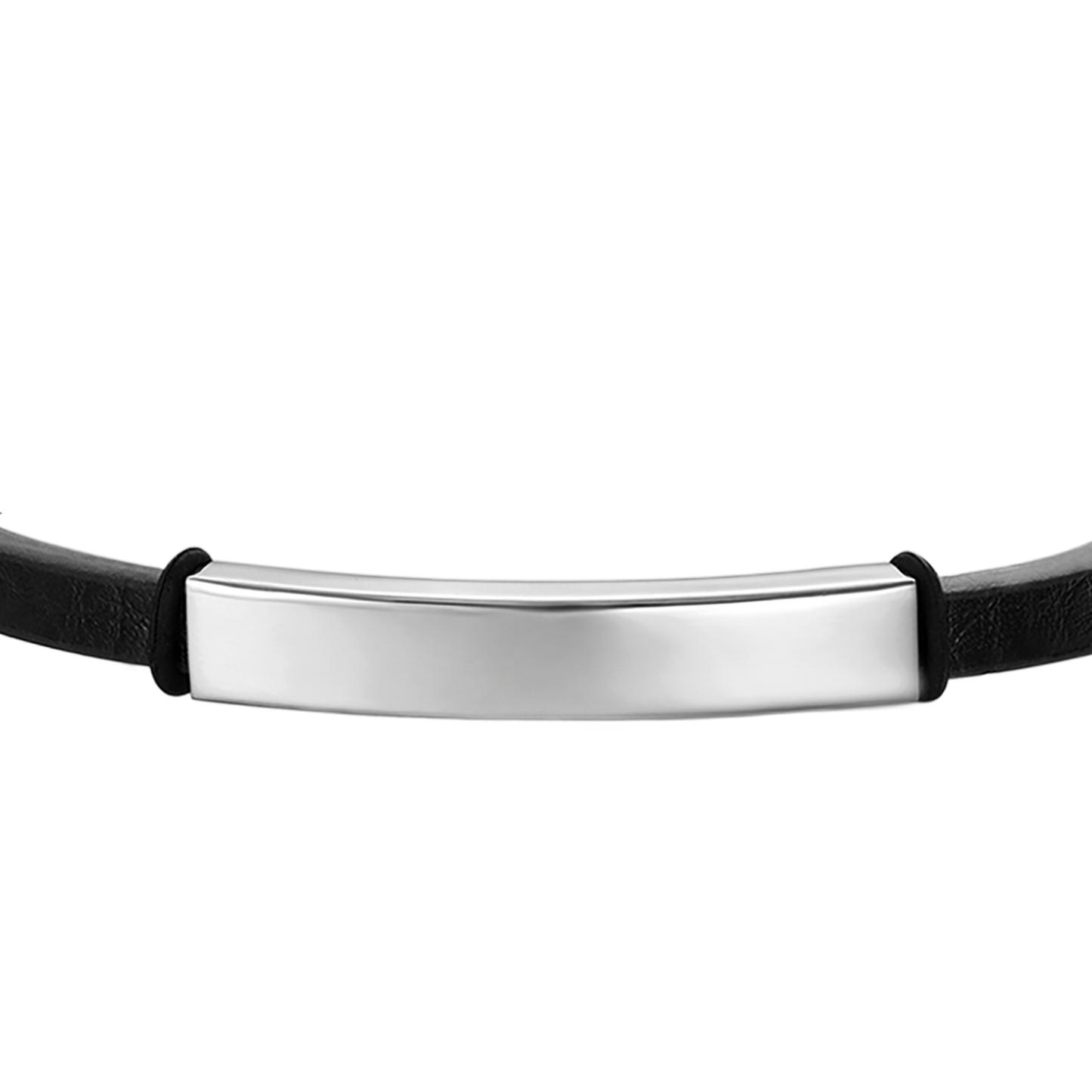 BRACCIALE UOMO IN CUOIO NERO CON PIASTRA IN ACCIAIO