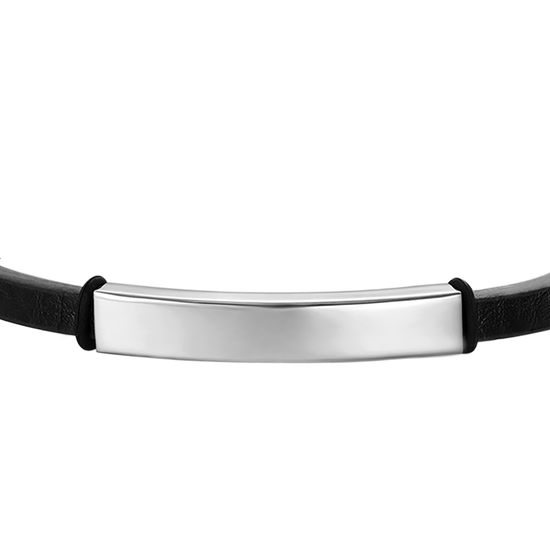 BRACCIALE UOMO IN CUOIO NERO CON PIASTRA IN ACCIAIO