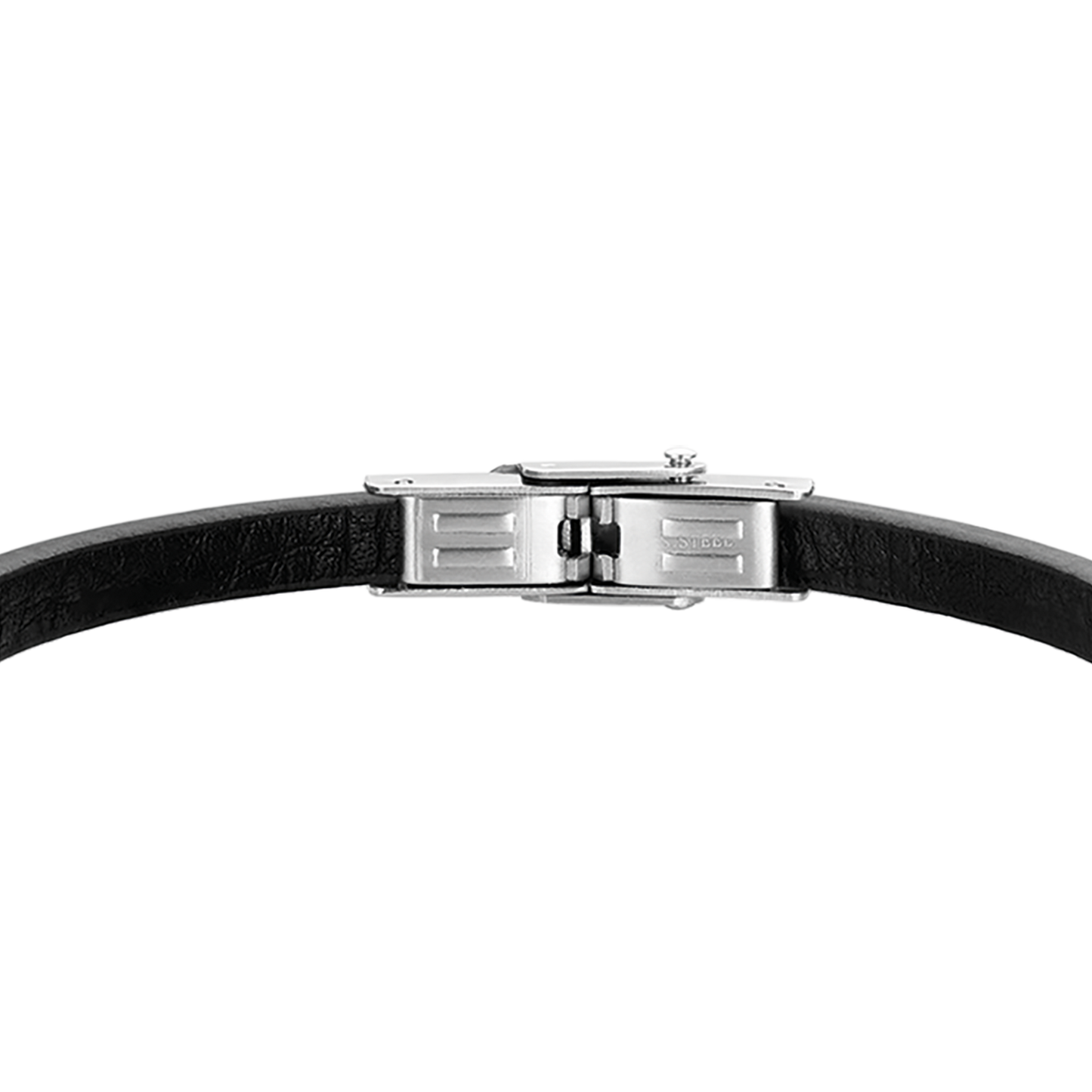 BRACCIALE UOMO IN CUOIO NERO CON PIASTRA IN ACCIAIO