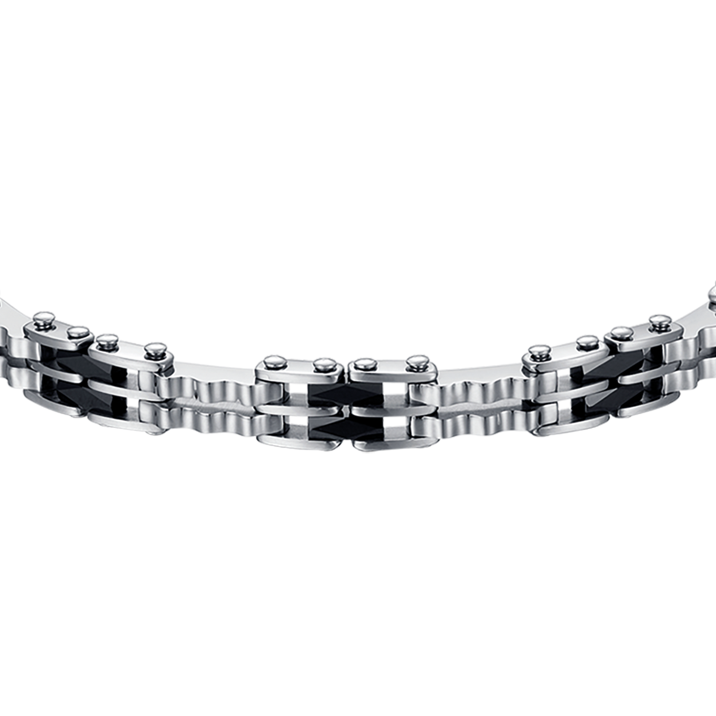STAHL HERRENARMBAND MIT SCHWARZEN KERAMIKELEMENTEN KETTENGLIED