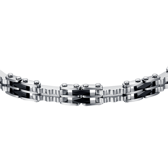 STAHL HERRENARMBAND MIT SCHWARZEN KERAMIKELEMENTEN KETTENGLIED