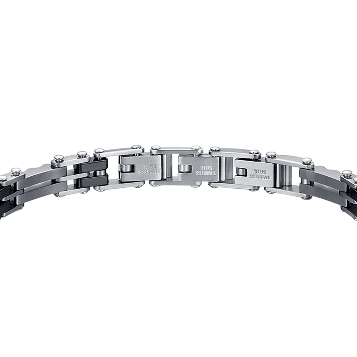 STAHL HERRENARMBAND MIT SCHWARZEN KERAMIKELEMENTEN KETTENGLIED