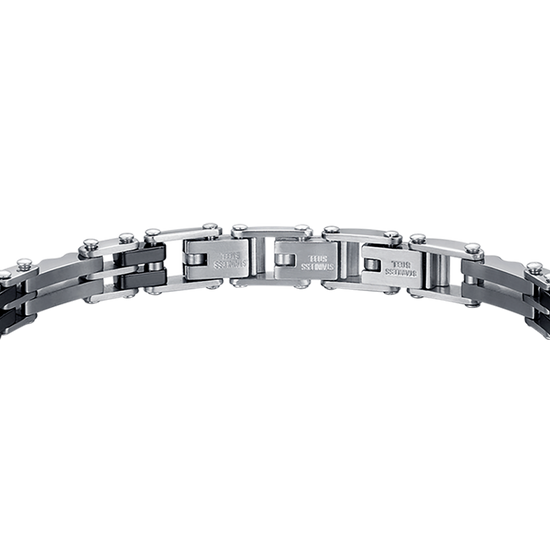 STAHL HERRENARMBAND MIT SCHWARZEN KERAMIKELEMENTEN KETTENGLIED
