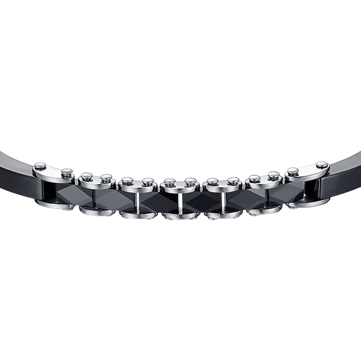 HERRENARMBAND AUS STAHL MIT SCHWARZEN KERAMIKELEMENTEN