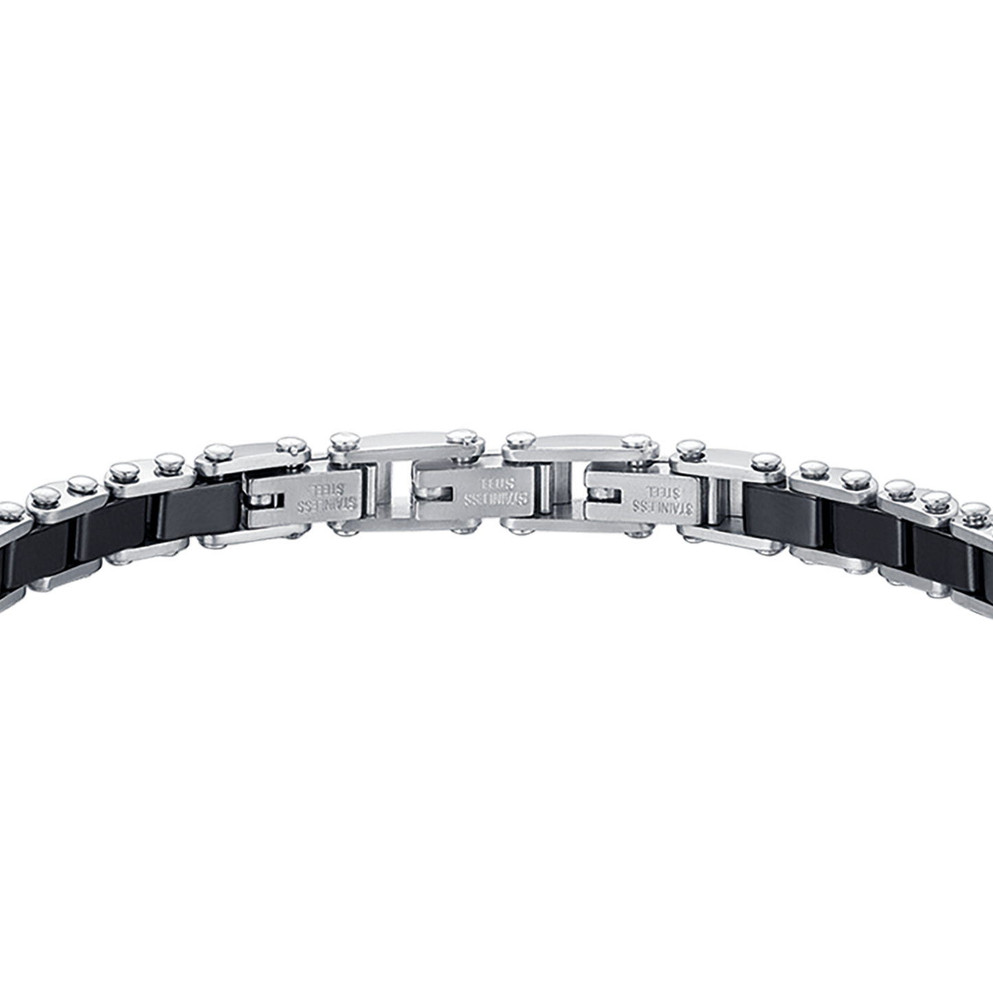 HERRENARMBAND AUS STAHL MIT SCHWARZEN KERAMIKELEMENTEN