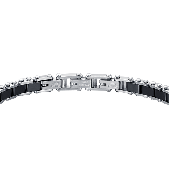 HERRENARMBAND AUS STAHL MIT SCHWARZEN KERAMIKELEMENTEN