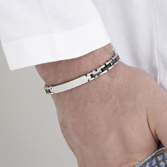 ARMBAND FÜR MÄNNER AUS STAHL MIT SCHWARZEN KERAMIK-ELEMENTEN UND SCHWARZER STICKEREI Luca Barra