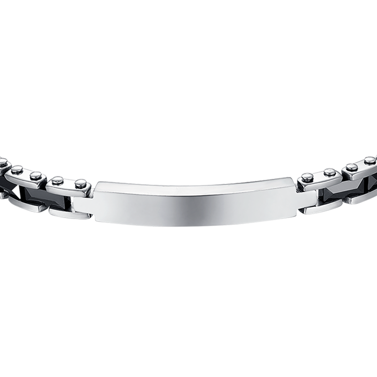 HERRENARMBAND AUS STAHL MIT SCHWARZEN KERAMIKELEMENTEN