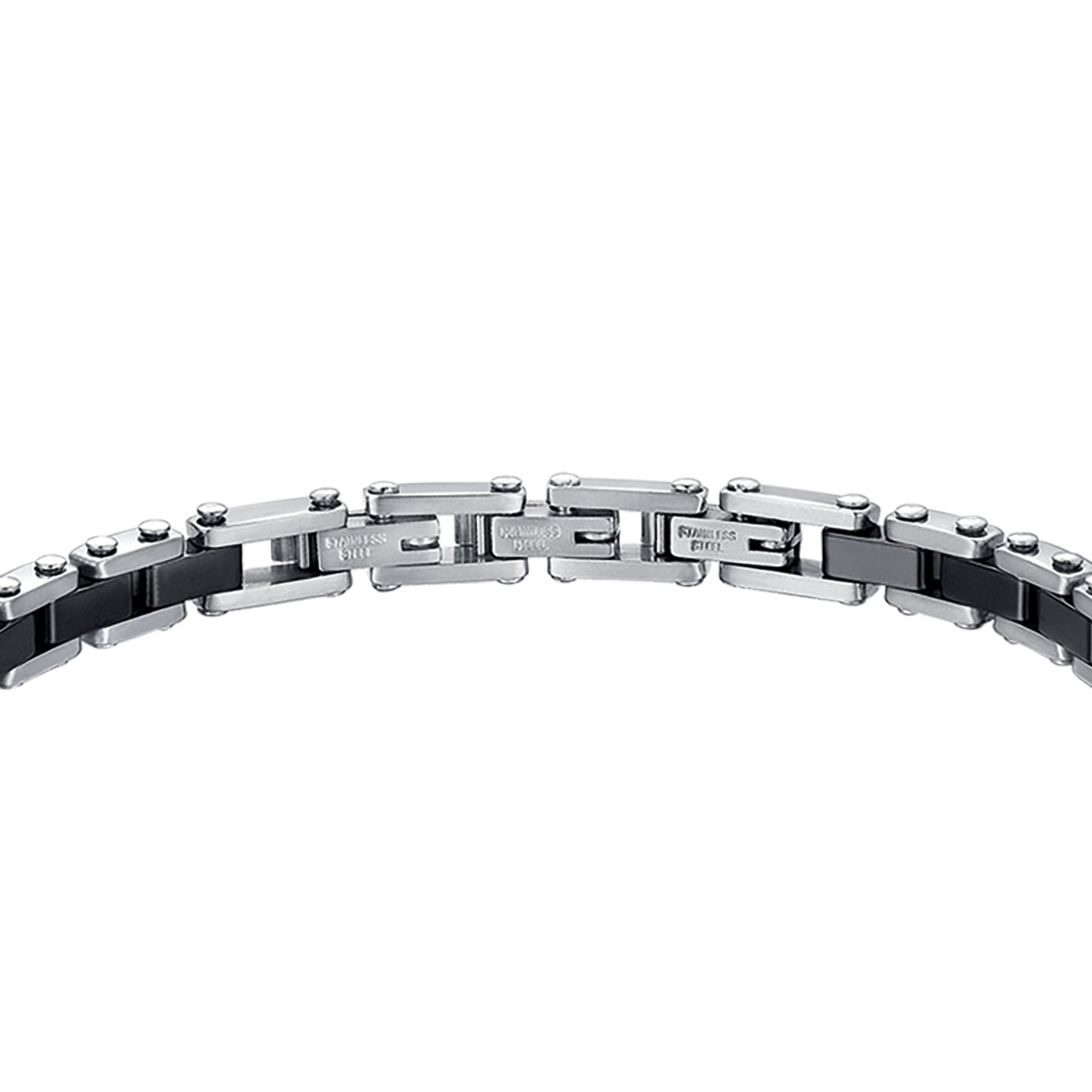 HERRENARMBAND AUS STAHL MIT SCHWARZEN KERAMIKELEMENTEN