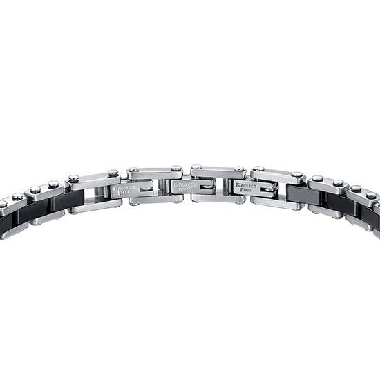 HERRENARMBAND AUS STAHL MIT SCHWARZEN KERAMIKELEMENTEN