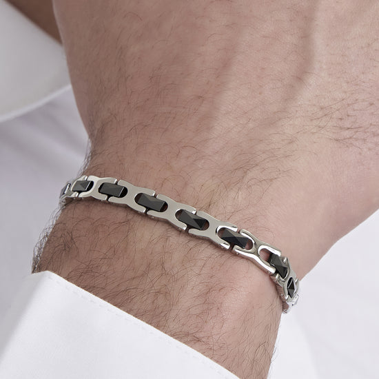 BRACELET FÜR MÄNNER AUS STAHL MIT SCHWARZEN KERAMIK-ELEMENTE Luca Barra