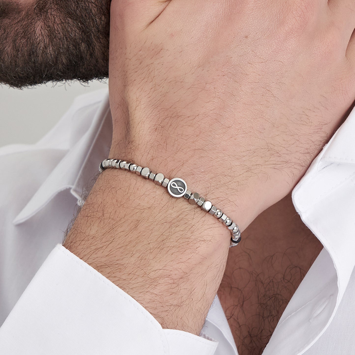 BRACELET FÜR MÄNNER AUS STAHL MIT SCHWARZEM AGAT UND INFINIT Luca Barra