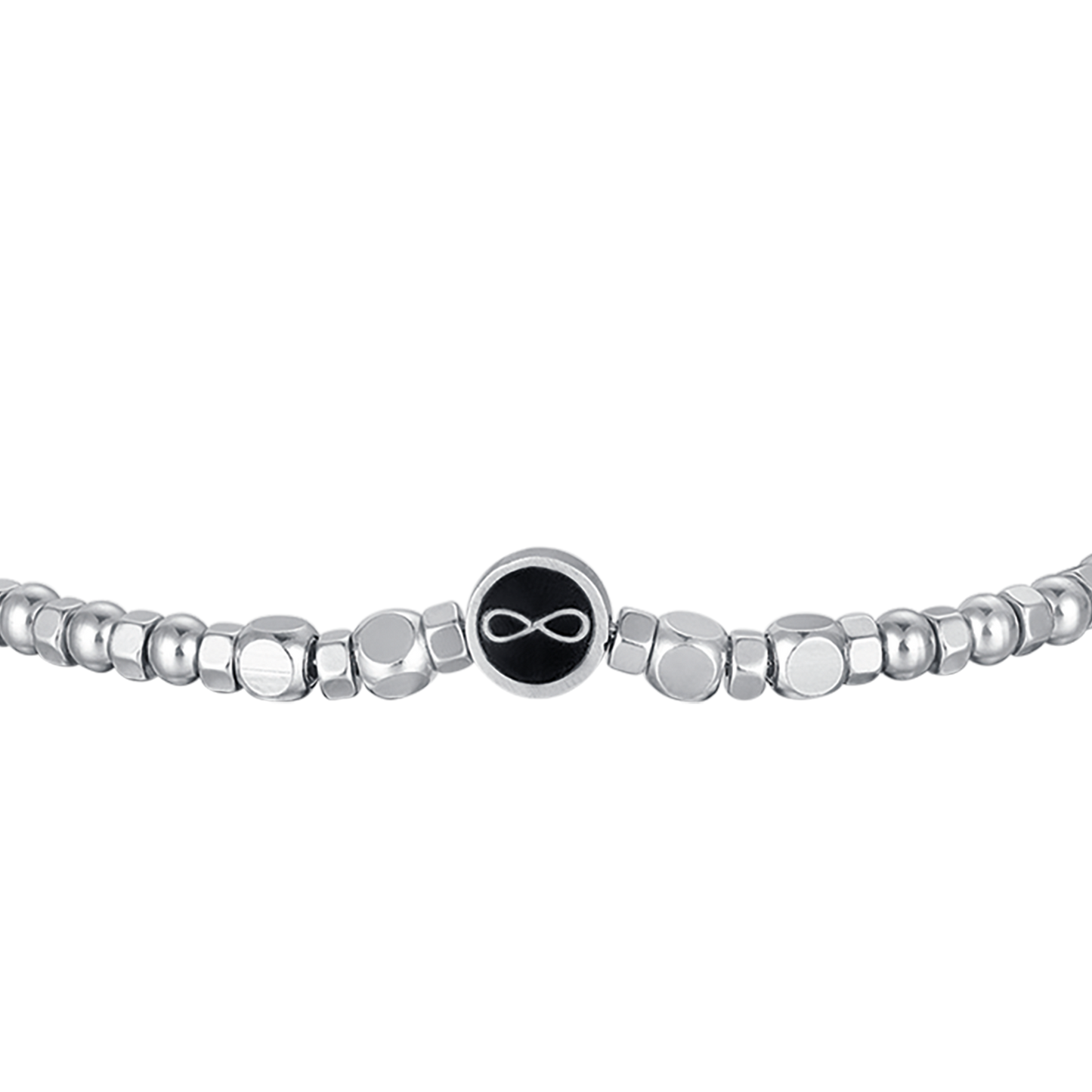 STAHLARMBAND FÜR HERREN MIT SCHWARZEM ACHAT UND UNENDLICHKEIT