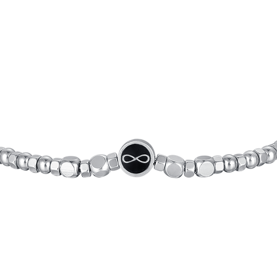 STAHLARMBAND FÜR HERREN MIT SCHWARZEM ACHAT UND UNENDLICHKEIT