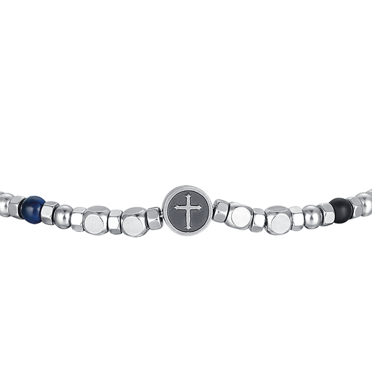 HERRENARMBAND AUS STAHL MIT FARBIGEN STEINEN UND KREUZ