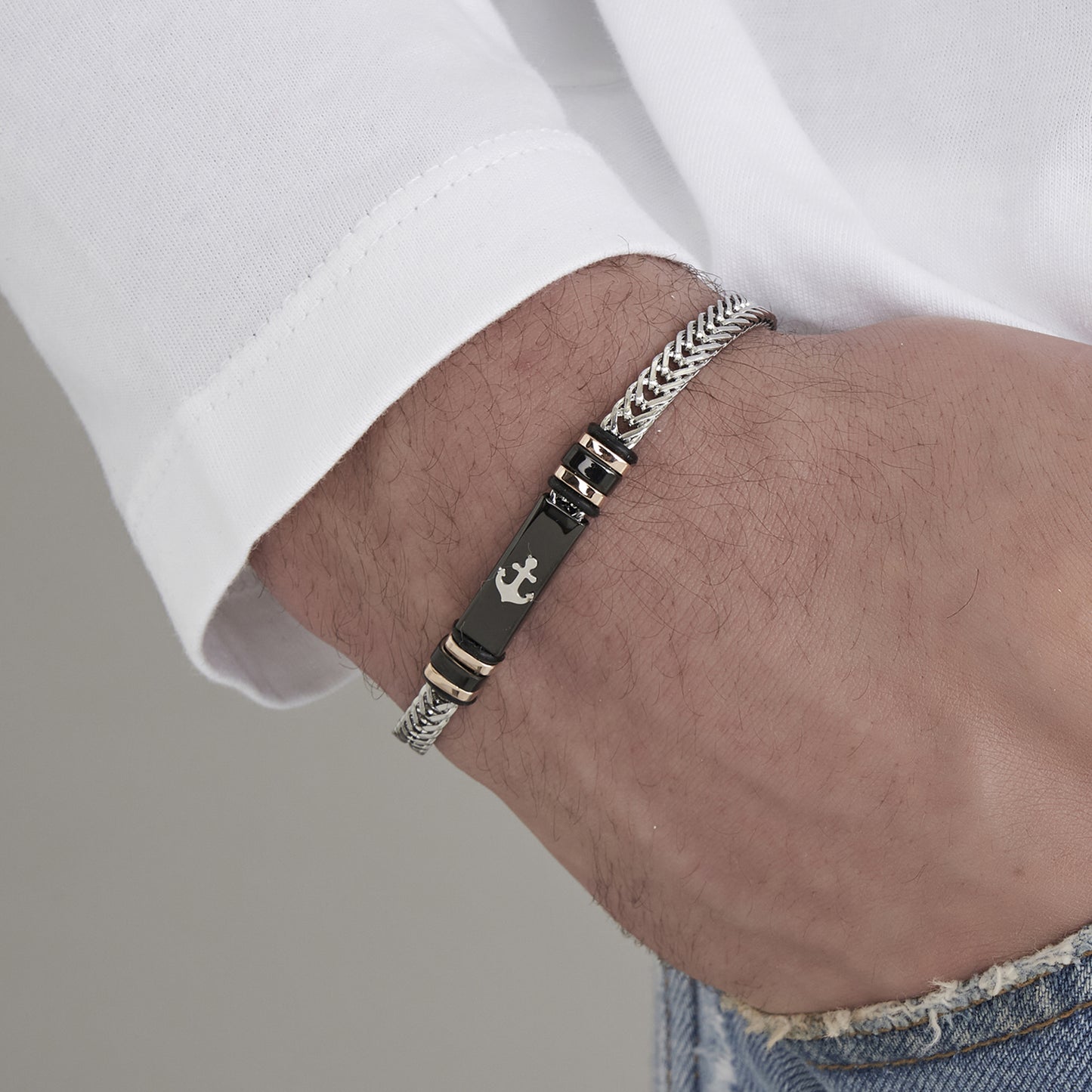 SCHWARZES EISENSTAHL-ARMBAND MIT ANCHOR Luca Barra