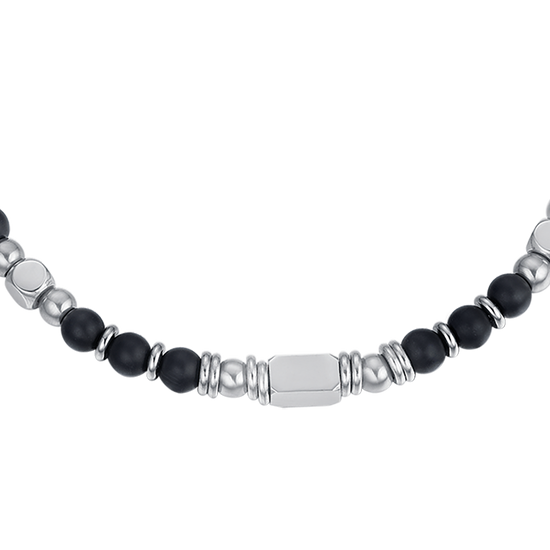 HERREN STAHLARMBAND MIT SCHWARZEM ACHAT