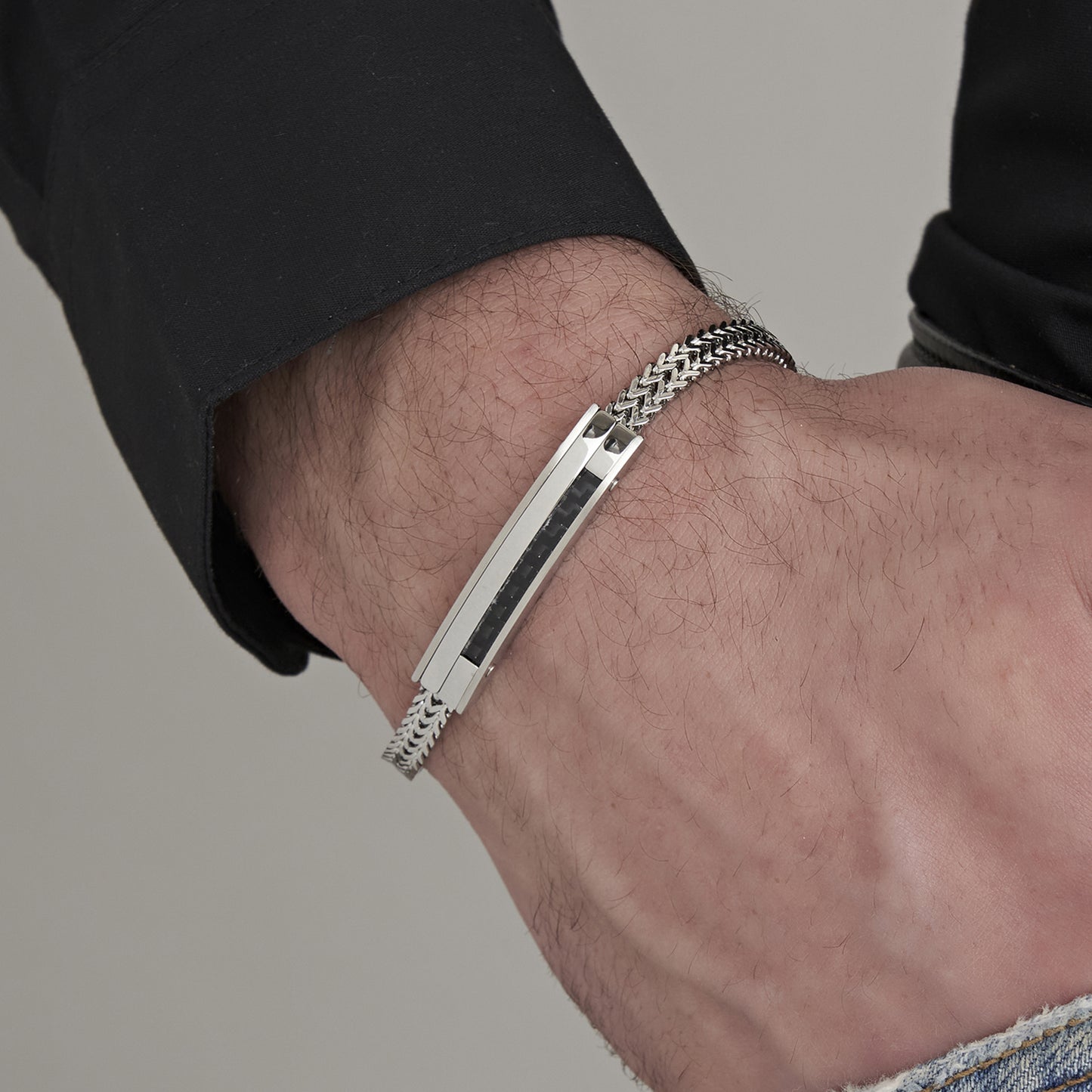 MANNSTAHL BRACELET MIT KARBONFASERPLATTE UND SCHWARZEM ELEMENT Luca Barra