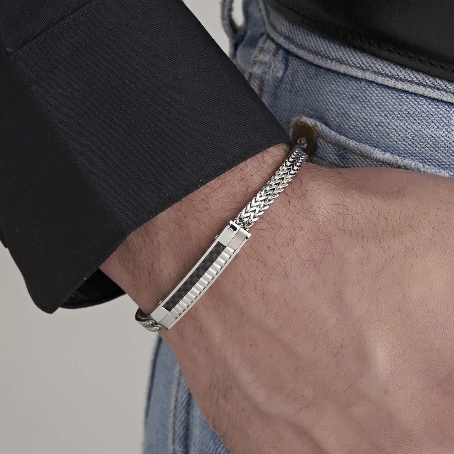 MANNSTAHL BRACELET MIT KARBONFASERPLATTE Luca Barra