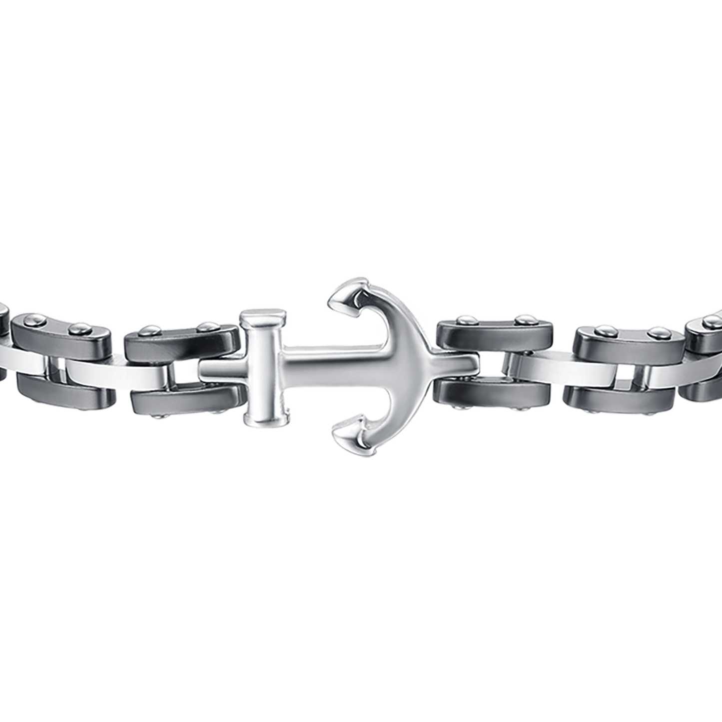 IP ROSE STAHLARMBAND FÜR HERREN MIT SCHWARZEN KERAMIKELEMENTEN UND ANKER