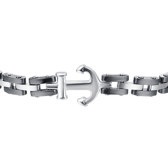 IP ROSE STAHLARMBAND FÜR HERREN MIT SCHWARZEN KERAMIKELEMENTEN UND ANKER